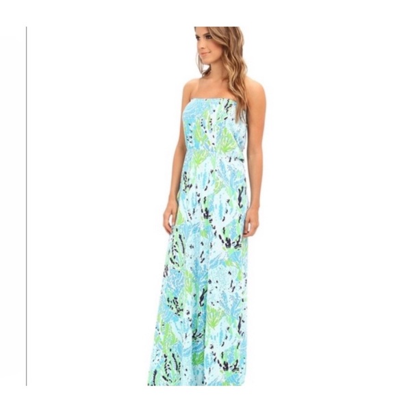 Lilly Pulitzer Strapless Dress in Blue and Green Malisa strapless maxi - Picture 5 of 6